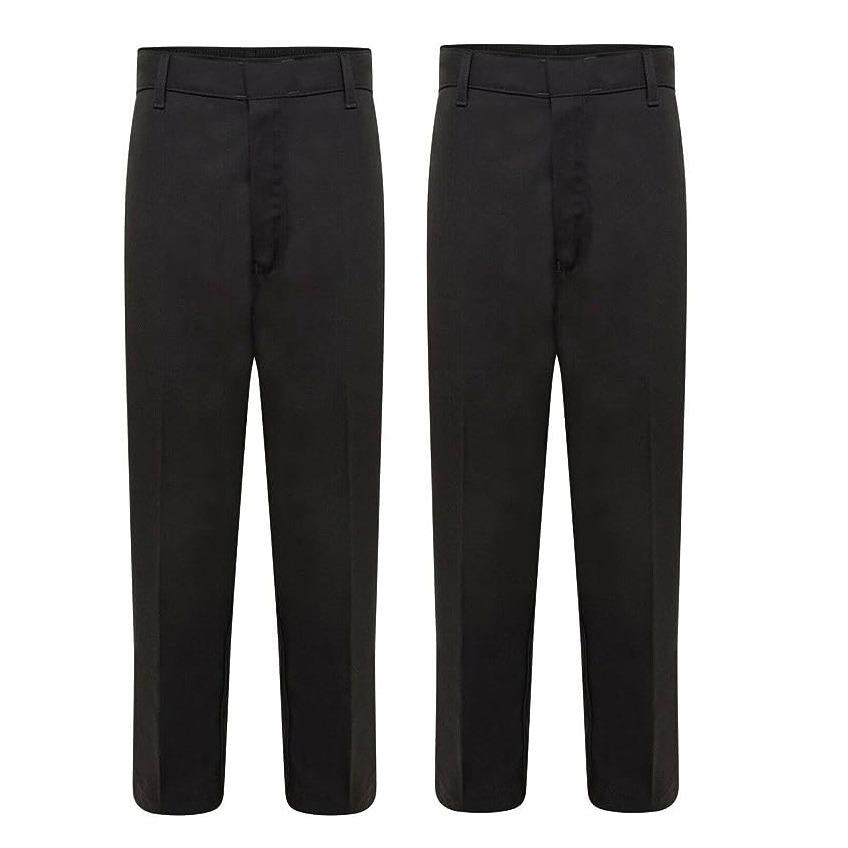 LUXEDIVA 2 Packs Boys School Uniform Half Elastic Waist Zip & Clip Trouser Boys Zip & Clip School Uniform Pants Boys Pull Up School Trousers 4-15 Years