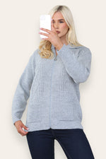 Load image into Gallery viewer, Women's Ladies Knitted Cable Zipper Collar 2 Pockets Zip All The Way Down 8-14