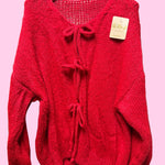 Load image into Gallery viewer, LUXE DIVA Women’s Bow Tie Oversized Sweate V Neck Knit Cardigan Cute Long Sleeve Pullover Top