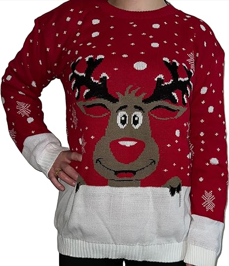LUXE DIVA Unisex Rudolph Star Christmas Jumper Adult