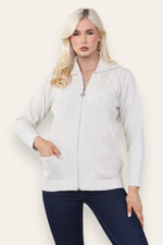 Load image into Gallery viewer, LUXE DIVA Womens Collar Zip Cable Knit Cardigan Ladies Long Sleeve Pullover Pocket Jumper