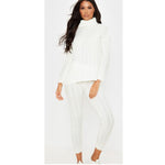 Load image into Gallery viewer, Ladies Women Chunky Cable Knitted Polo High Neck Top Legging Loungewear Suit Set