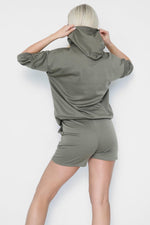 Load image into Gallery viewer, Hooded short sets , short ruched sleeve