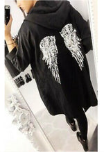 Load image into Gallery viewer, women sequin angel wing back oversized hoodie sweatshirt jacket coat cardigan