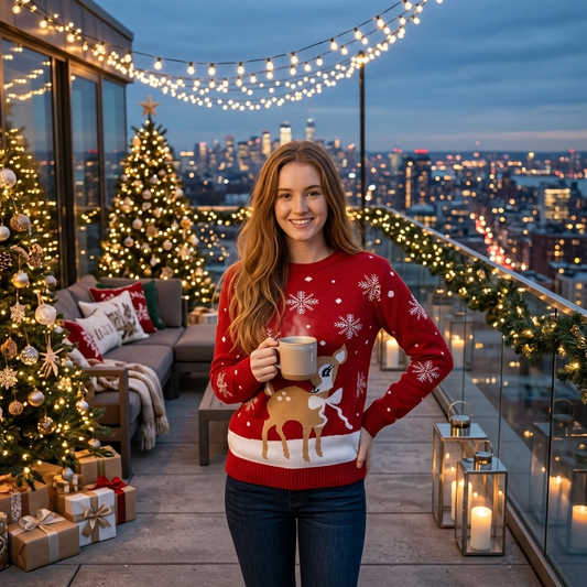 LUXE DIVA Womens Christmas Baby Deer Jumper Knitted Xmas Sweater Festive Reindeer Winter Pullover UK