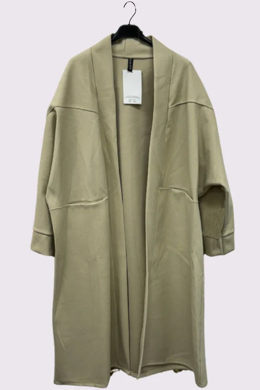 LUXE DIVA Plain Soft Feel Pockets Oversize Longline Jacket