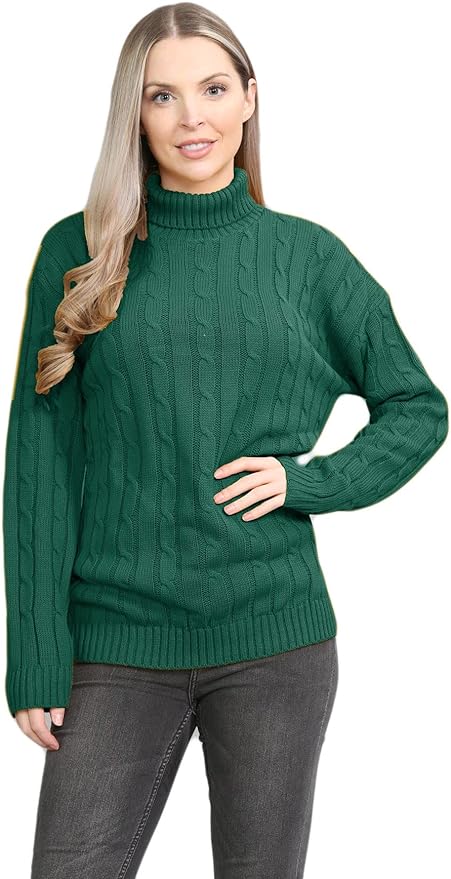 Womens Polo High Neck Jumper Ladies Cable Knitted Long Sleeve Pullover Casual Winter Sweater Top