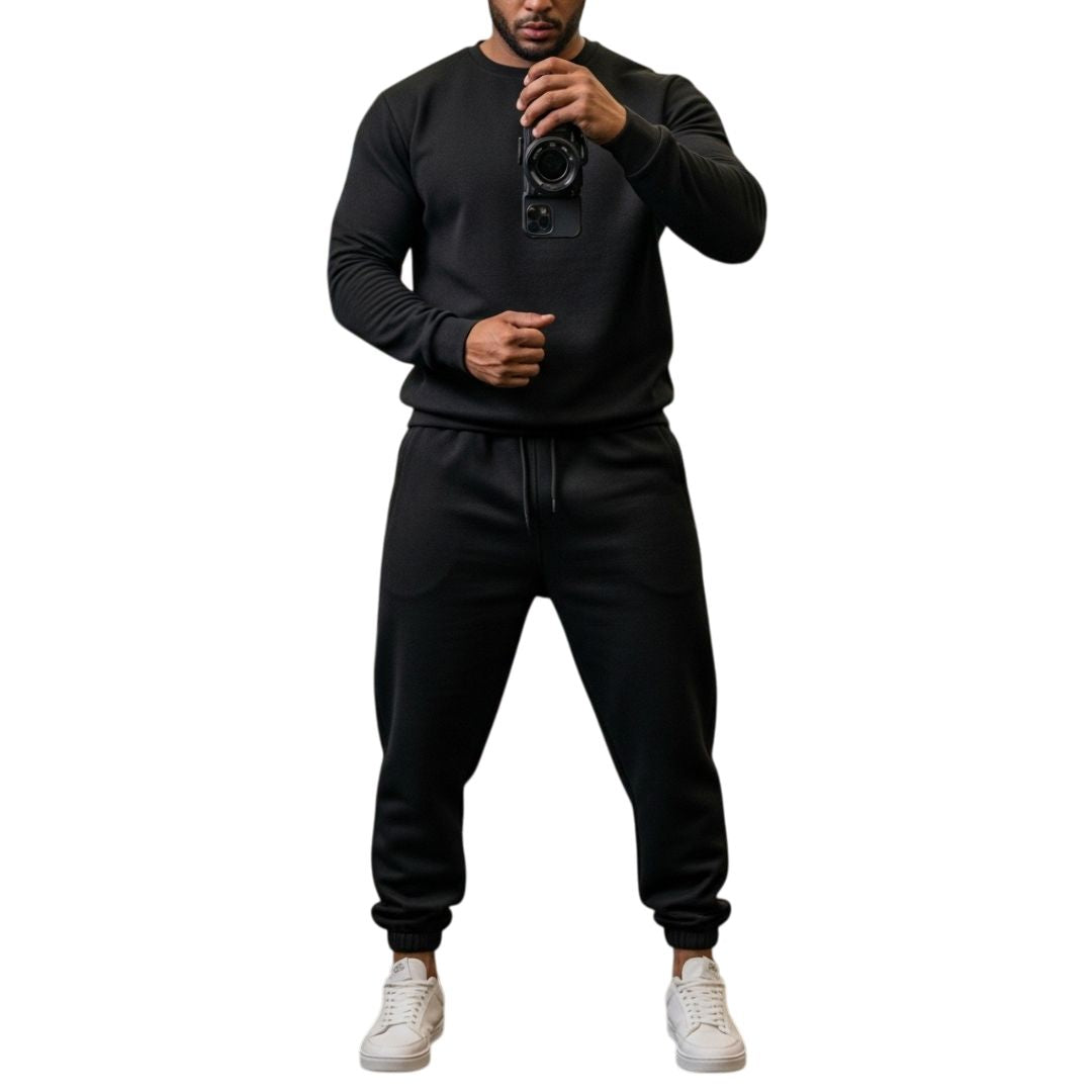 LUXE DIVA Men's 2-Piece Tracksuit Set – Crew Neck Sweatshirt & Elasticated Hem Trousers