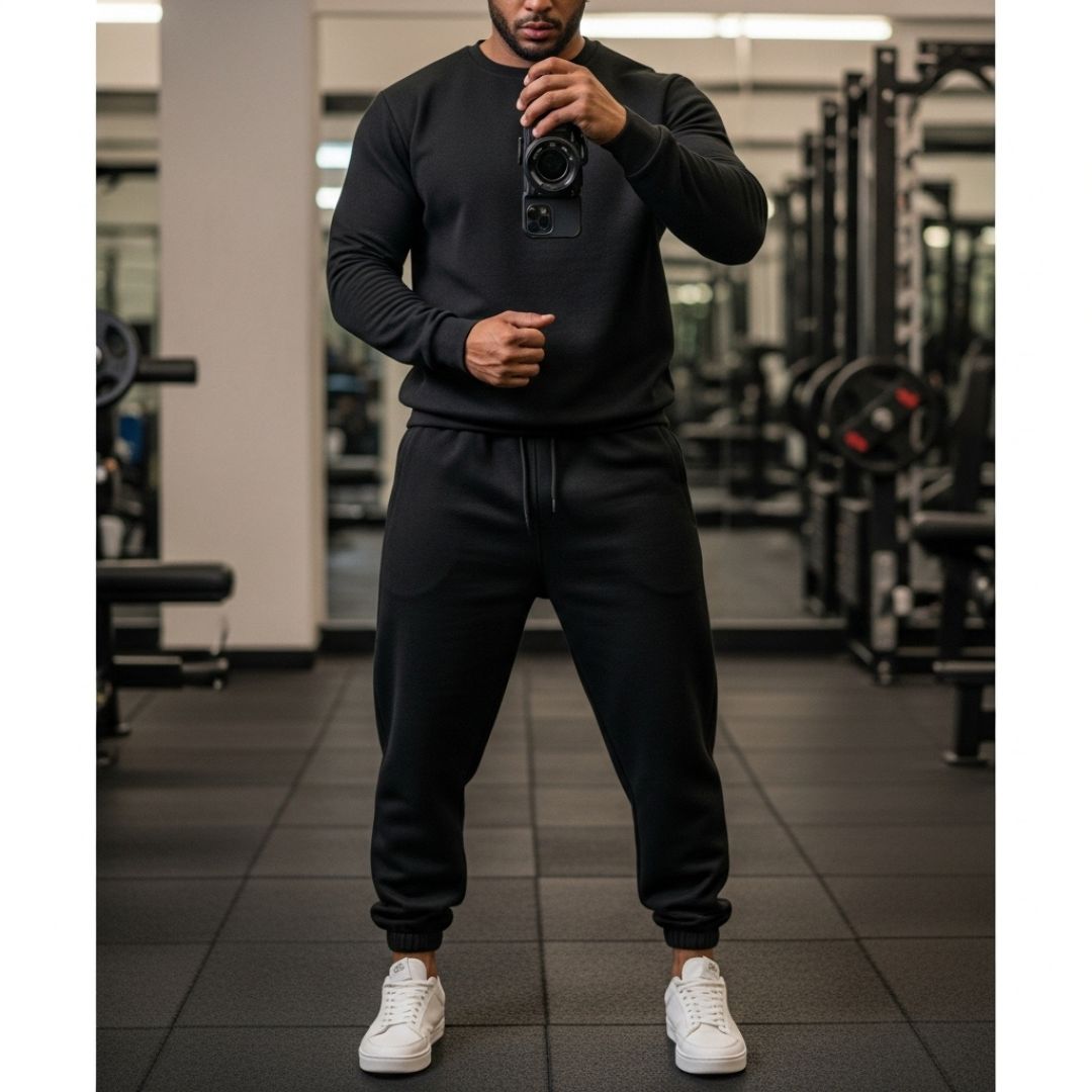 LUXE DIVA Men's 2-Piece Tracksuit Set – Crew Neck Sweatshirt & Elasticated Hem Trousers