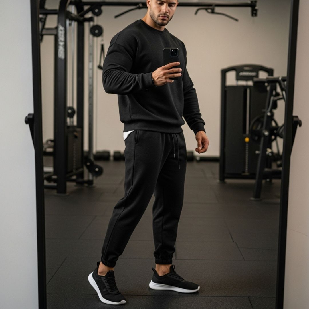 LUXE DIVA Men's 2-Piece Tracksuit Set – Crew Neck Sweatshirt & Elasticated Hem Trousers