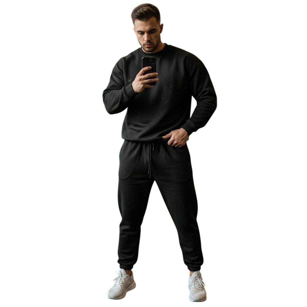 LUXE DIVA Men's 2-Piece Tracksuit Set – Crew Neck Sweatshirt & Elasticated Hem Trousers