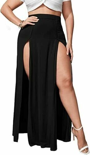 LUXE DIVA Women's Double Side Split Maxi Skirt High Waist