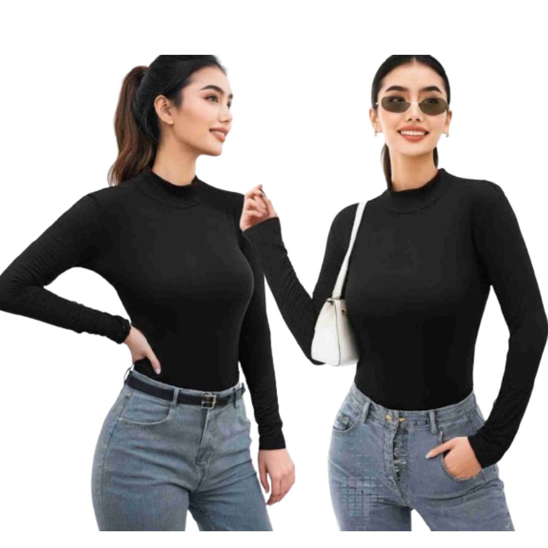 LUXE DIVA Bodysuit for Women Mock Turtle Neck Long Sleeve Tops Slim Fit Basic Stretch Soft Bodysuit Jumpsuit