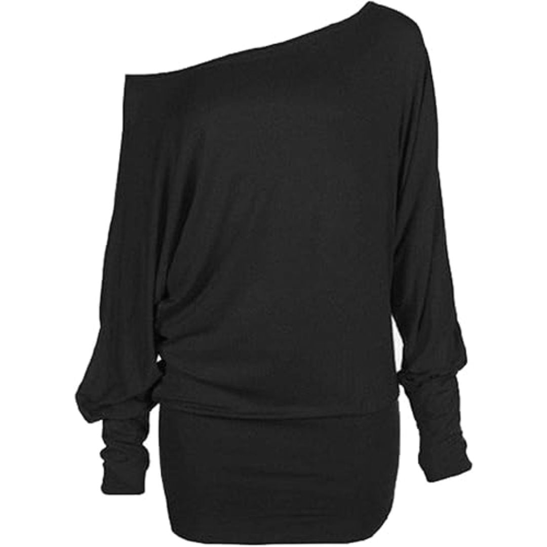 LUXE DIVA One Off-Shoulder Tops with Long Sleeves, Off Shoulder Batwing Jumper, Ladies Batwing Top in Black, Red, White Plus 21 Colors More UK