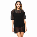 Load image into Gallery viewer, LUXE DIVA Womens Round Neck  Sheer Mesh Top Ladies Short Sleeve Tunic Baggy T-Shirt Dress