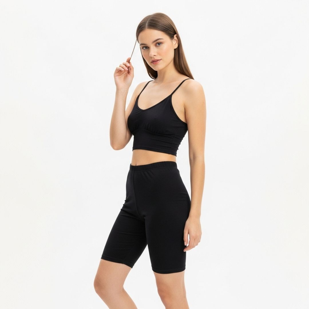 LUXE DIVA 2-Piece Set – Cami Bra Top and Cotton Cycling Short for Women, Soft Comfortable Loungewear, Workout, Yoga & Everyday Wear for All