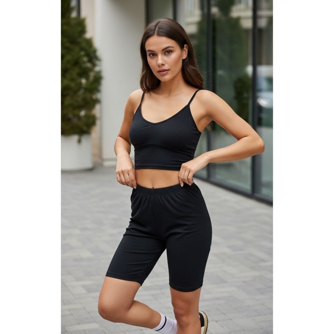 LUXE DIVA 2-Piece Set – Cami Bra Top and Cotton Cycling Short for Women, Soft Comfortable Loungewear, Workout, Yoga & Everyday Wear for All