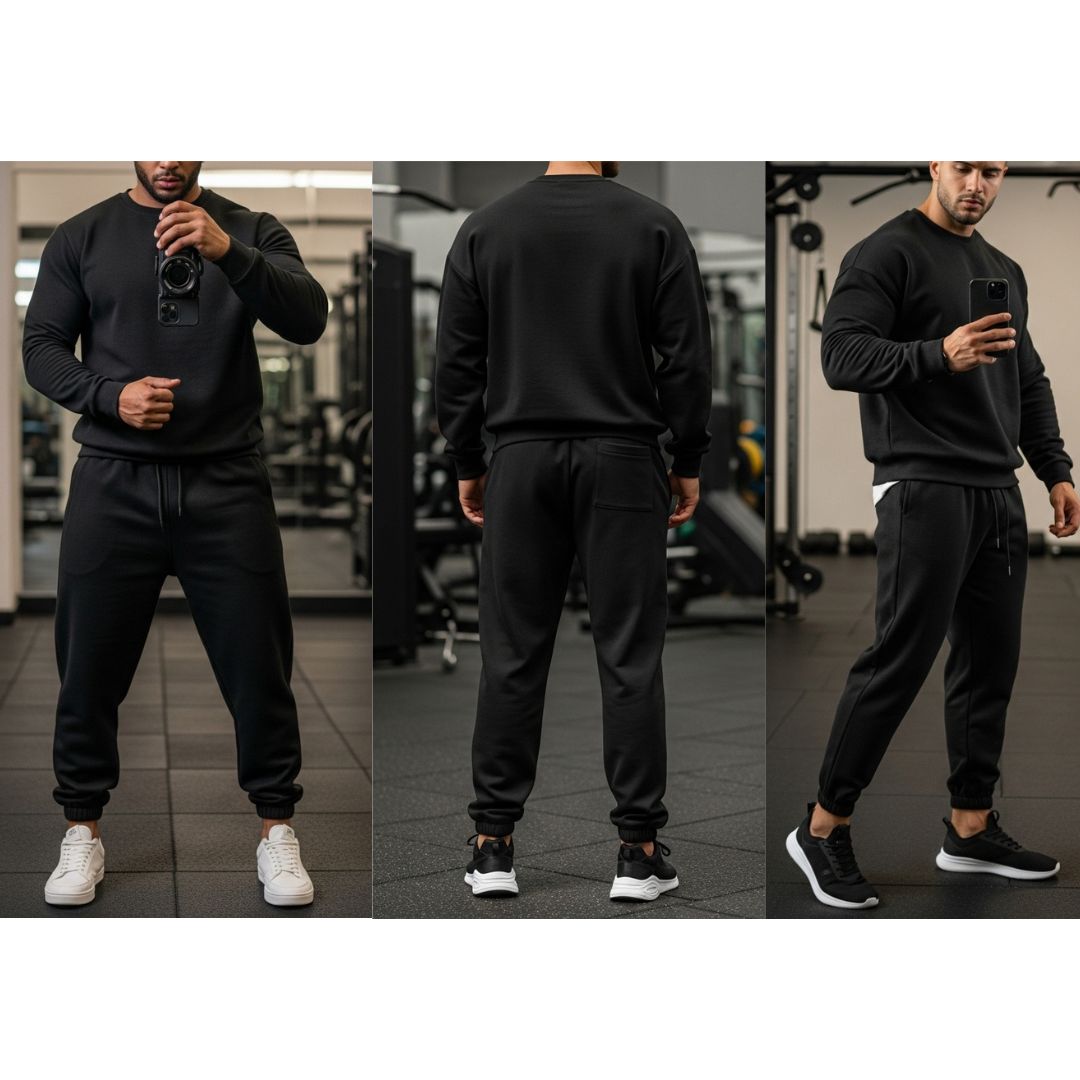 LUXE DIVA Men's 2-Piece Tracksuit Set – Crew Neck Sweatshirt & Elasticated Hem Trousers