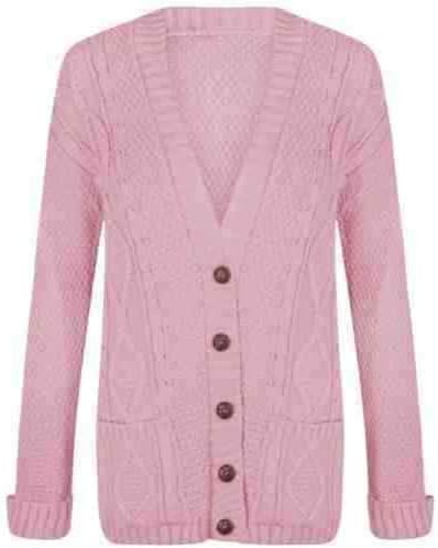 LUXE DIVA Women's Chunky Aran Grandad Cardigan Plus Size