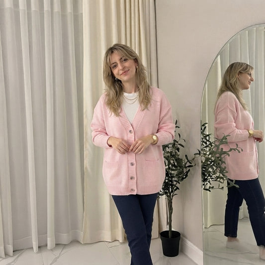 LUXE DIVA Women’s Longline V Neck Cardigan 5 Button Oversized Knit