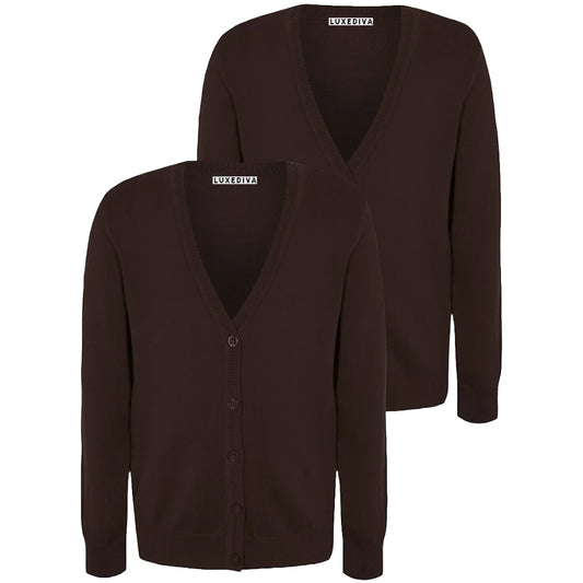 2 Pack Girls Knitted Cardigan for School Uniform Long Sleeve Sweat Knitted Cardigan - Ages 3-14 Years