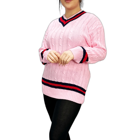LUXE DIVA Women's Cable Knit V-Neck Cricket Sweater Jumper