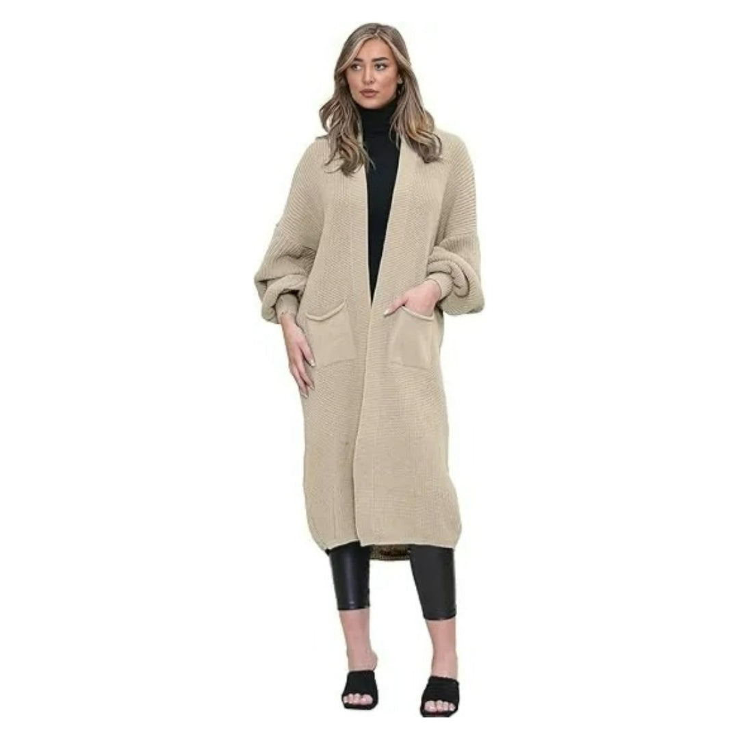 LUXE DIVA Women's Oversized Maxi Ribbed Knit Cardigan Pockets