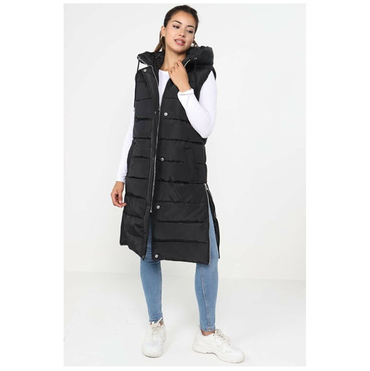 WomenÕs Long Hooded Puffer Gilet Ð Padded Body Warmer (Sizes 8Ð26)