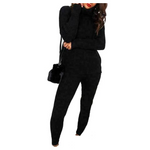 Load image into Gallery viewer, LUXE DIVA Ladies Chunky Knitted Ribbed Polo High Neck Top Set Womens Leggings Loungewear Joggers Tracksuit0