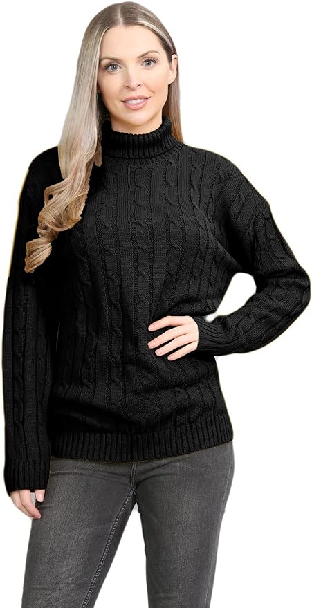 Womens Polo High Neck Jumper Ladies Cable Knitted Long Sleeve Pullover Casual Winter Sweater Top