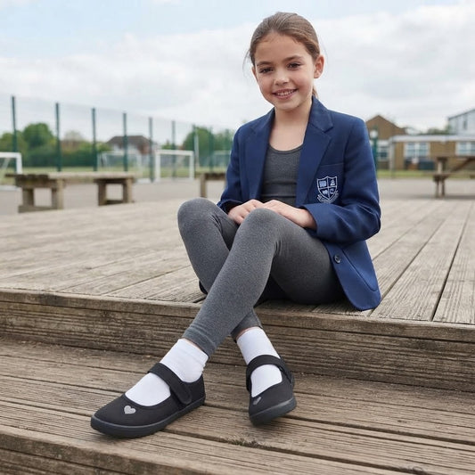 LUXE DIVA Girls Heart PE Pumps Black School Trainers with Touch Fastening for Sports, Gym, Dance & Indoor Activities