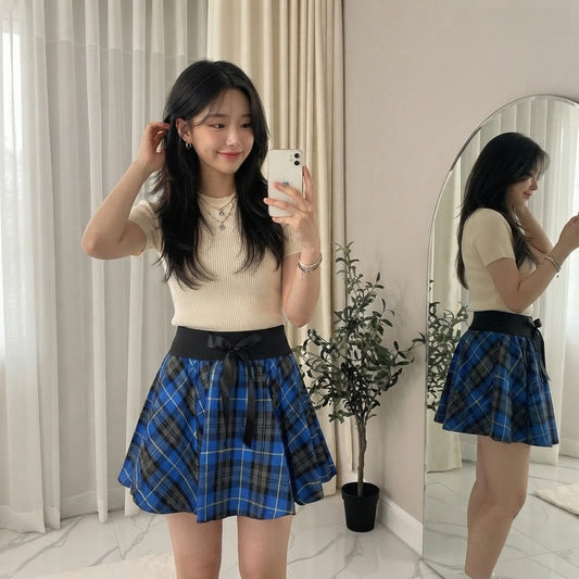 LUXE DIVA Girls Tartan Bow Detail Dance Mini Skirt Ages 5–10