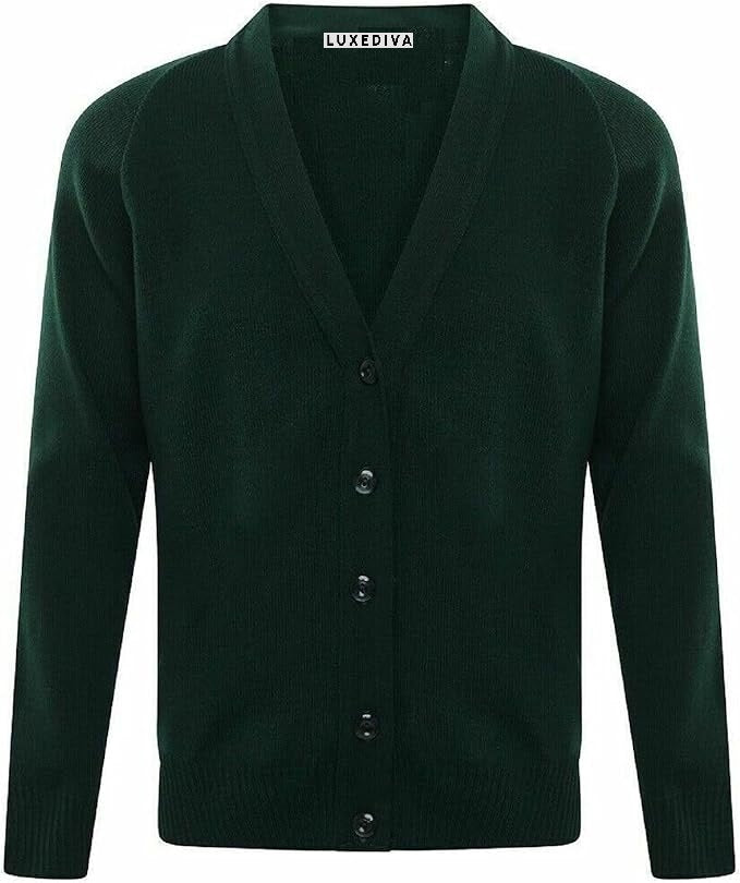 Girls V-Neck School Cardigans Long Sleeve Button-up knitwear for School Uniform