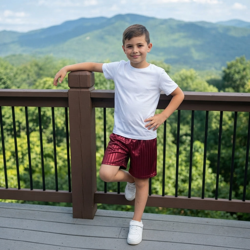 LUXE DIVA Black PE Shorts Adults Kids Boys Girls School Sports Shadow Stripe