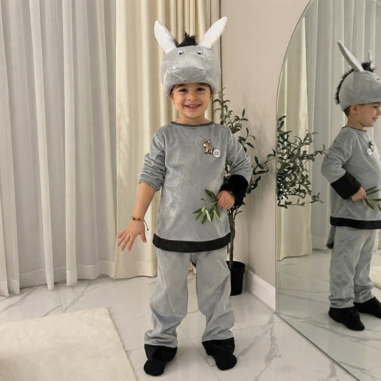 LUXE DIVA Kids Grey Donkey Fancy Dress Costume Nativity