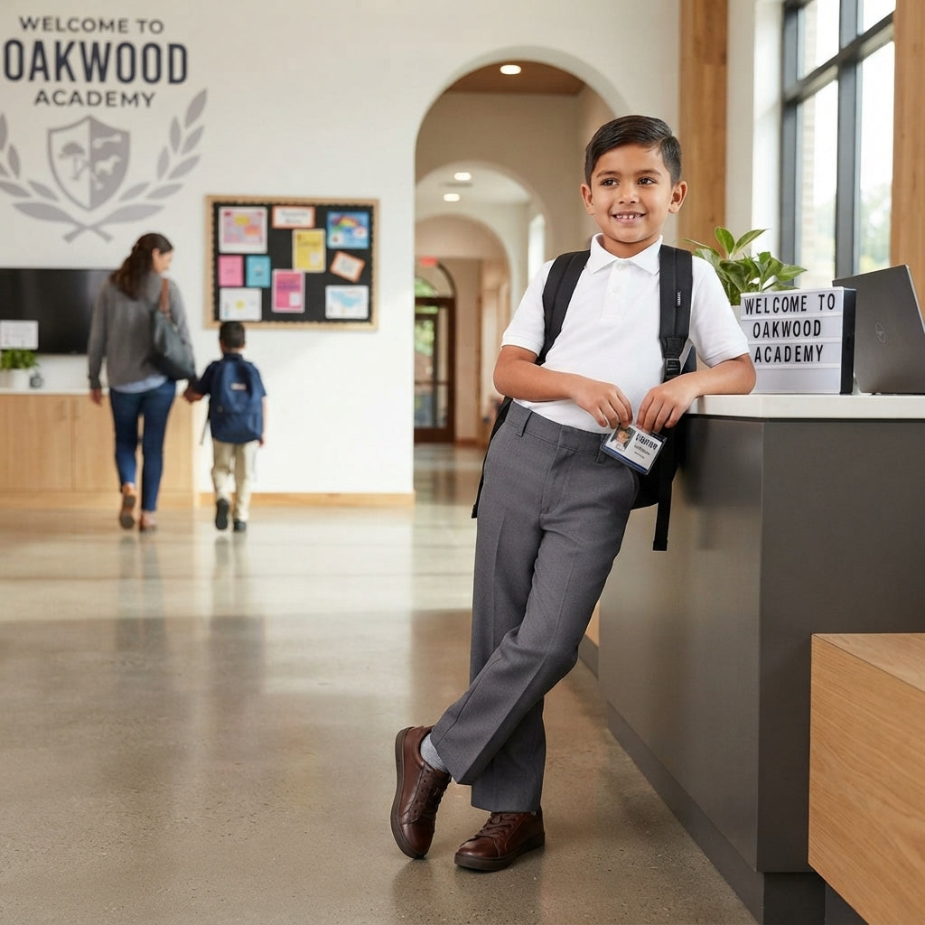 LUXE DIVA Boys School Uniform Trousers Zip & Clip Elasticated Waist Ages 4–15