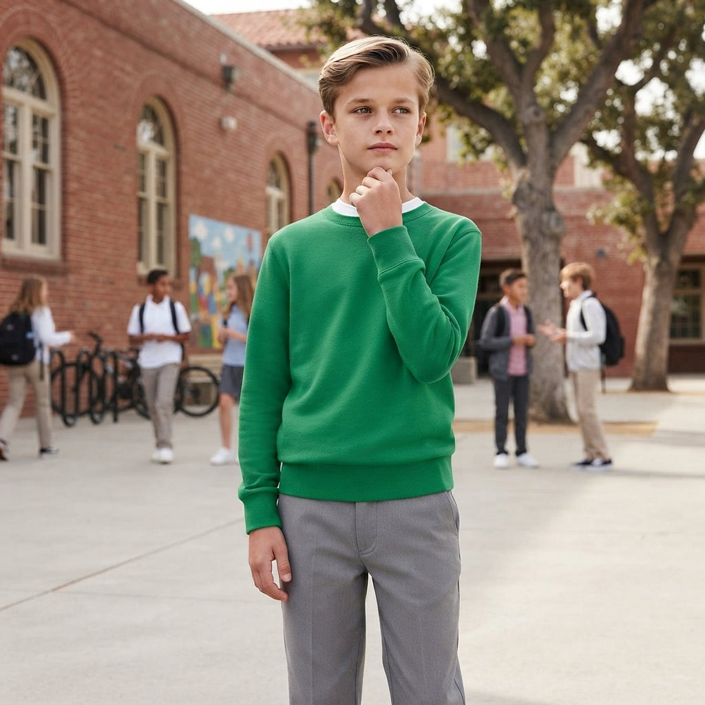 LUXE DIVA Unisex Boys Girls Fleece Sweatshirt Crew Neck Long Sleeve School Uniform Jumper