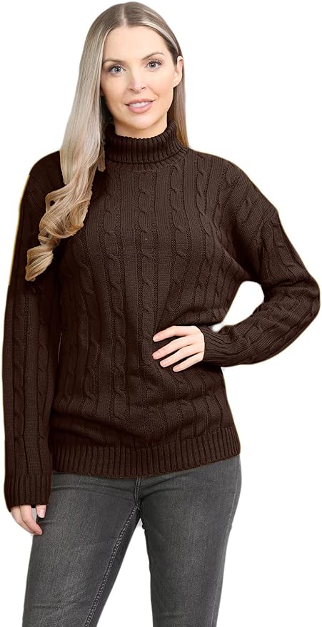 Womens Polo High Neck Jumper Ladies Cable Knitted Long Sleeve Pullover Casual Winter Sweater Top