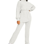 Load image into Gallery viewer, Women High Neck Belted Knitted Two Piece Set Lounge Wear Tracksuits