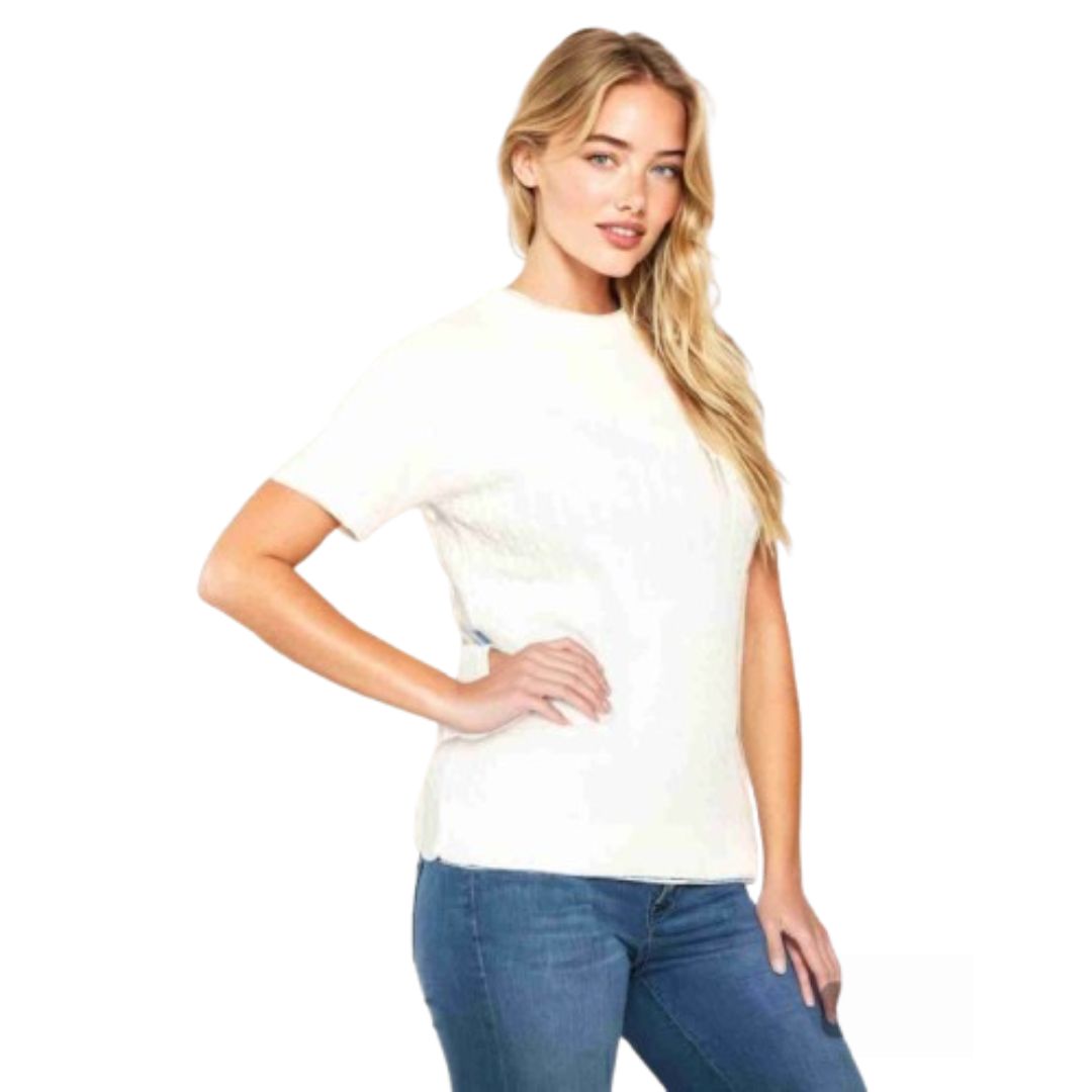 LUXE DIVA Women’s Short Sleeve Soft Smooth Cable Knitted Jumper Ladies Round Neck Oversized Pull Over Knit Warm Sweaters Top Plus Size 8-24