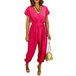 Load image into Gallery viewer, LUXE DIVA Womens V Neck Tie Belted Waist Parachute Wide Leg Jumpsuit Ladies Harem Playsuit