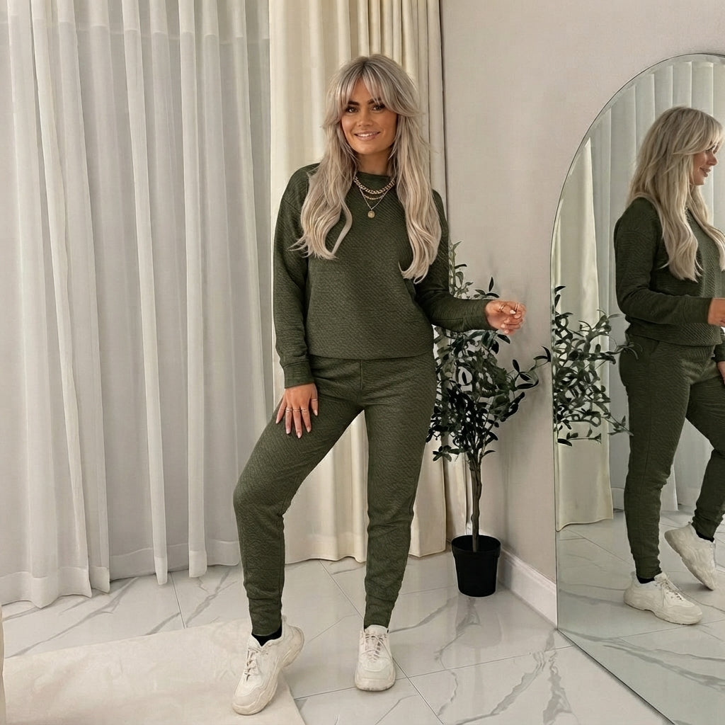 LUXE DIVA Ladies Plain Tracksuit Round Neck Sweatshirt & Joggers Set 8-22