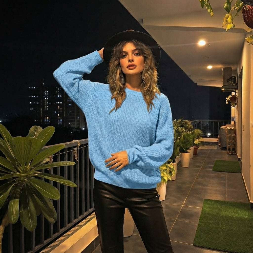 LUXE DIVA Women's Chunky Knit Jumper Plus Size Warm Long Sleeve Sweater