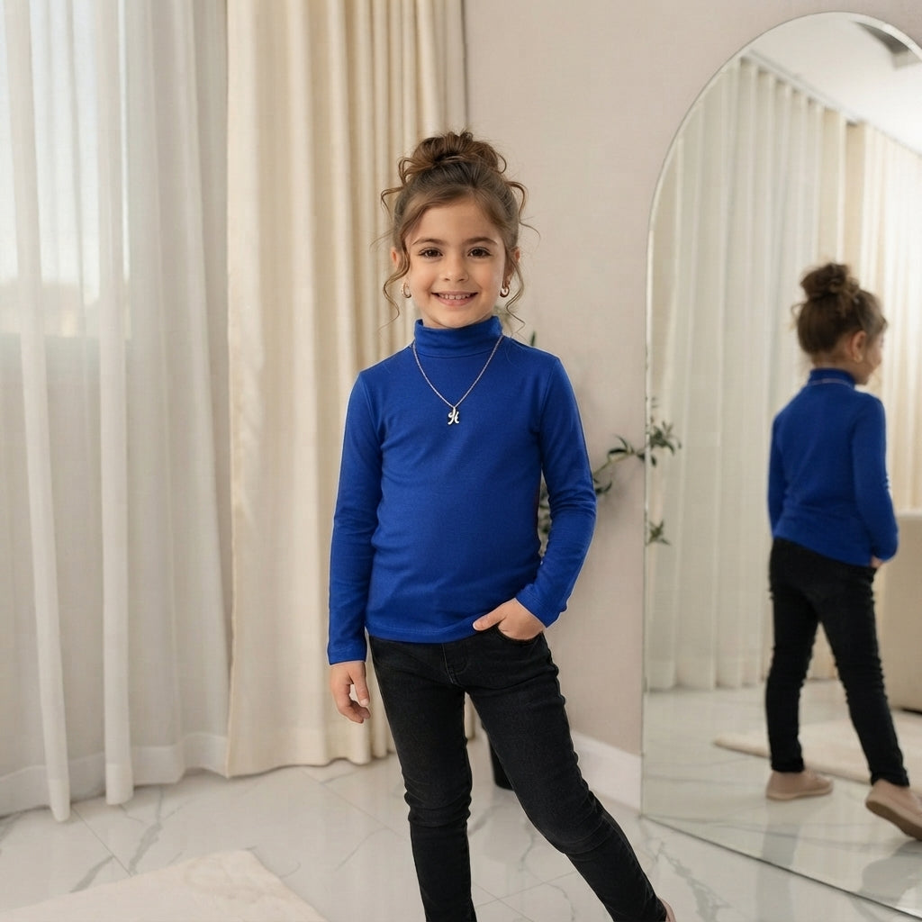 LUXE DIVA Kids Ribbed Polo Neck Top
