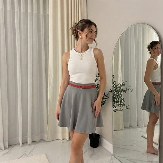 LUXE DIVA Womens Plus Belted Skater Skirt Ladies Short Flared Flippy Ponte Mini Party Skirt 6-20