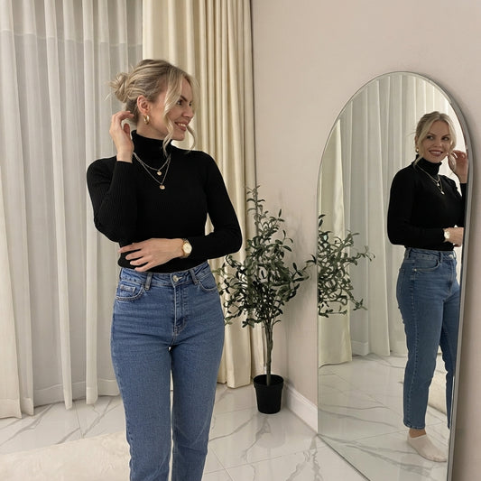 LUXE DIVA LADIES KNITTED POLO NECK JUMPER REMEL LABEL ( merry gold ) SUPER STRECH FINE KNIT POLO NECK