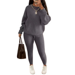 Load image into Gallery viewer, Women's Solid Drop Shoulder Sweater Set, 2024 New Drop Shoulder Rib-Knit Sweater & Pants Set