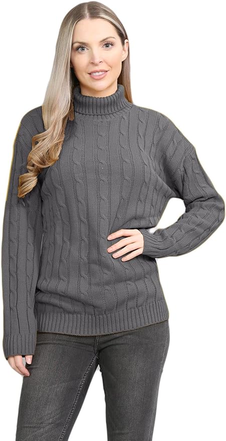 Womens Polo High Neck Jumper Ladies Cable Knitted Long Sleeve Pullover Casual Winter Sweater Top
