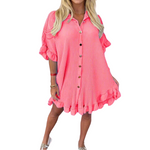 Load image into Gallery viewer, LUXE DIVA Women's Ladies Gold Button Pleated Frill Summer Shirt Swing Smock Mini Dress Top
