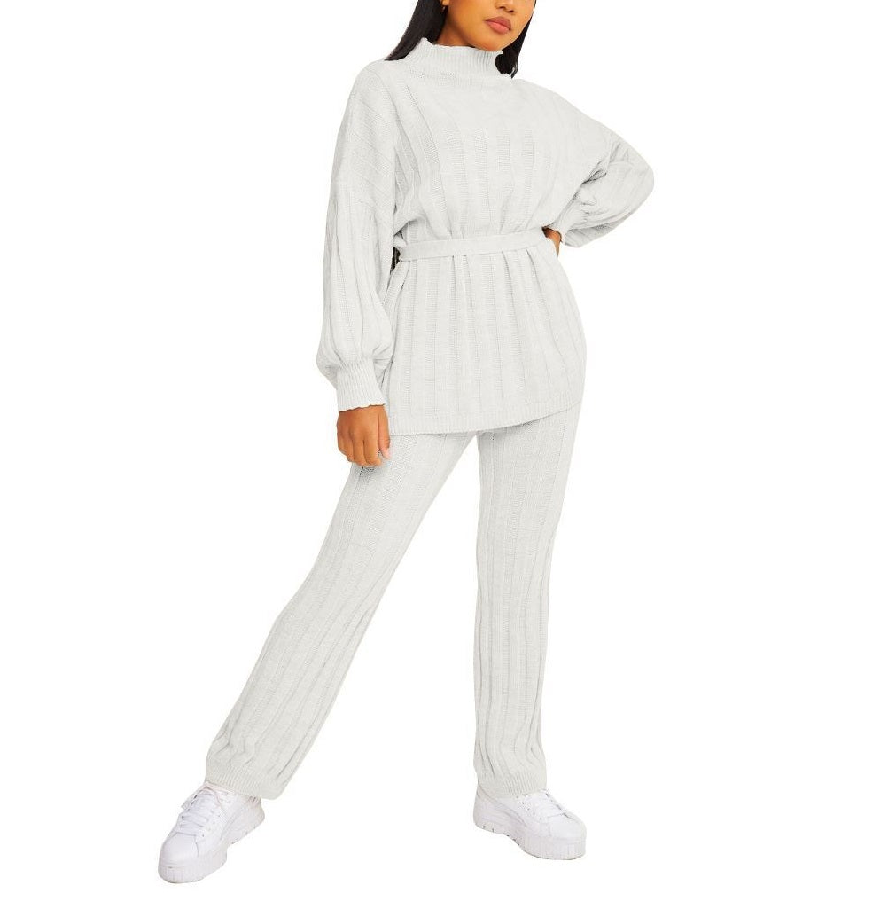 WomenÕs High Neck Belted Knit Set Ð 2 Piece Loungewear